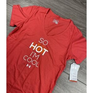 Under Armour Women's Charged Heatgear "So Hot I'm Cool" V Neck Tee Red Large New